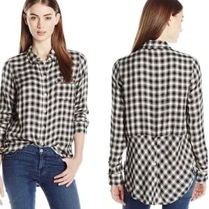 Lucky Brand bungalow button back checkered flannel button down black and cream